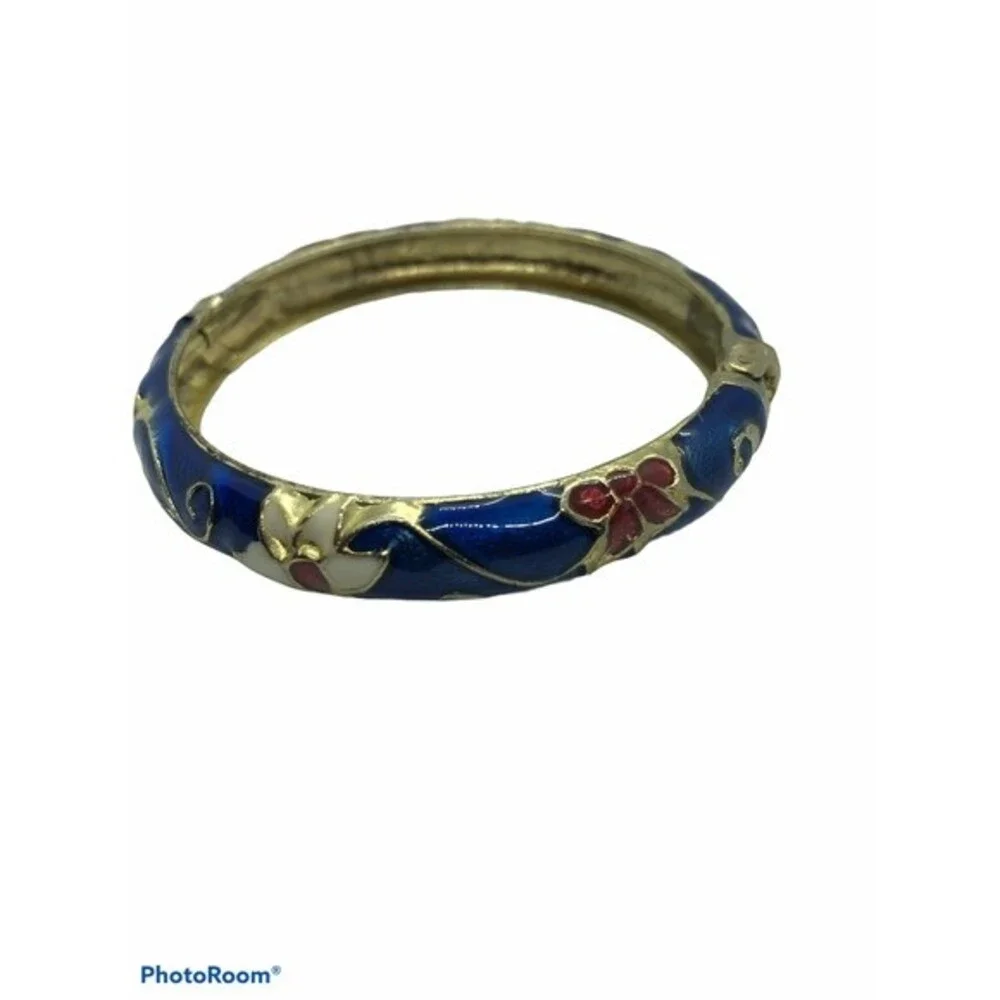 Blue Floral Enamel Painted Bracelet